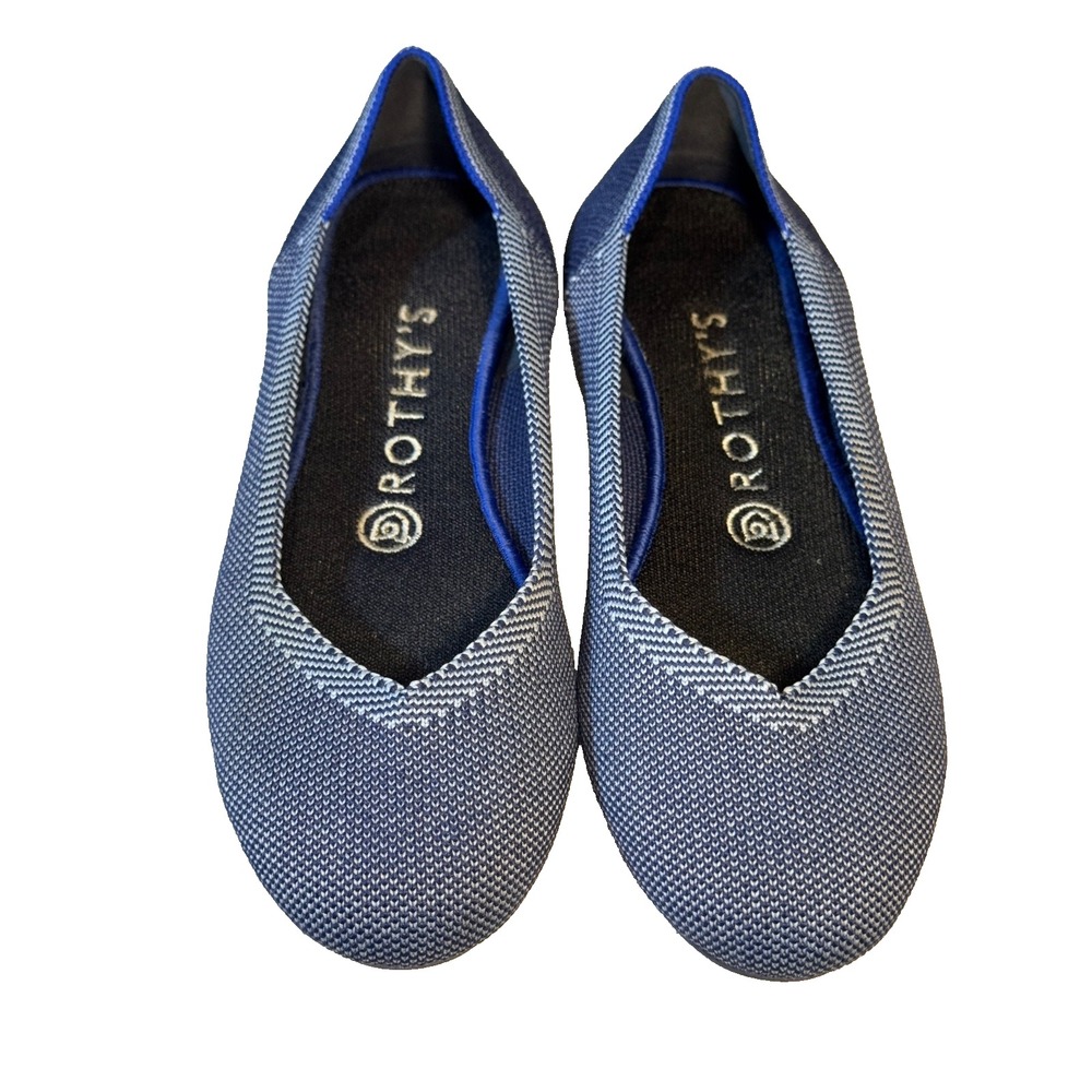 Rothy's Birdseye Womens size 6 blue Checkered Knit round toe Flat casual shoes